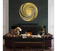 Minimalist Abstract Metal Wall Decor Art for Living Room, Black Hole, Lines, Modern Round, Geometric, Visual Illusion (Gold, 28"x28" | 70x70cm)
