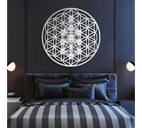 Minimalist Abstract Metal Wall Decor Art for Living Room, Flower of Life, Kabbalah Tree of Life, Sacred Geometry, Flower of Life, Zen Meditation Decor, Spiritual Decor (Silver, 31"x31" | 80x80cm)