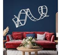Minimalist Abstract Metal Wall Decor Art for Living Room, Metal Film Strip, Antique Movie Theater Decor, Movie Tape Cinema Wall Art, Home Theater, for, Above Bed Decor (30"x12" | 76x31cm, White)