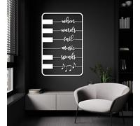Minimalist Abstract Metal Wall Decor Art for Living Room, Where Words Fail Music Speaks Wall Art, Music, Music Quotes, Piano Key Wall Art, Music Note, Bedroom Wall Art (White, 53"x35" | 135x88cm)