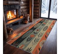 Minimalist Abstract Palm Leaves Geometric Stripes 60 x 240 cm Runner Rug | Soft Terracotta Orange Kitchen Rug, Scandinavian Botanical Modern Non Slip Print for Hallway, Lounge, Bedroom, Home Office