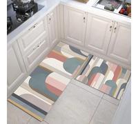 Minimalist Aesthetics Kitchen Mats Set, 43x75cm+43x150cm Anti Fatigue Standing Area Rugs Geometric Arch Lines Runner Rug Non-slip, Oil Resistant Floor Mats for Office, Laundry, Hallways, Blush Powder