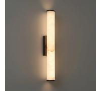 Minimalist Alabaster Vanity Light, Solid Brass Wall Sconce, Natural Marble Tube Led Wall Lamp, Vertical Cylinder Lighting for Bathroom Mirror, Bedroom Bedside, Hallway Decor(30Cm/11.81")/60Cm/23.62"