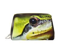 Minimalist and Stylish Portable Leather Makeup Bag,Amazing Frog Printed Cosmetic Bag for Girls Womens - Small Size