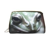 Minimalist and Stylish Portable Leather Makeup Bag,Fast Asleep Frog Printed Cosmetic Bag for Girls Womens - Small Size