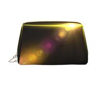 Minimalist and Stylish Portable Leather Makeup Bag,Flare Lens Printed Cosmetic Bag for Girls Womens - Small Size
