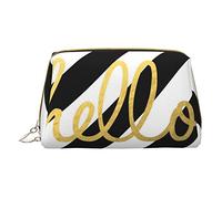 Minimalist and Stylish Portable Leather Makeup Bag,Hello Striped Printed Cosmetic Bag for Girls Womens - Small Size