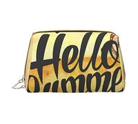 Minimalist and Stylish Portable Leather Makeup Bag,Hello Summer Beach Printed Cosmetic Bag for Girls Womens - Small Size