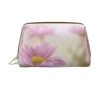 Minimalist and Stylish Portable Leather Makeup Bag,Retro Style Pink Flowers Printed Cosmetic Bag for Girls Womens - Small Size