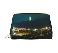 Minimalist and Stylish Portable Leather Makeup Bag,The Brightly lit City and The Dark Clouds Printed Cosmetic Bag for Girls Womens - Small Size