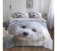 Minimalist Animal Dog Bichon Frise Cute Duvet Cover Sets King 230 x 220 cm Soft Comforter Cover 3 Piece Bedding Set with 2 Pillowcases, All Season Decor Quilt Cover with Zipper for Kids Teens, Grey