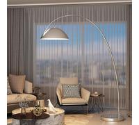 Minimalist Arc Floor Lamp - Nordic Design Polished Metal Reading Light Eye-Caring Veal Illuminat for Living Room Bedroom & Office - Corner Lighting Solut.