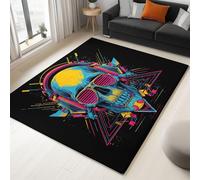 Minimalist Area Rug 80 x 150 cm, Washable Living Room Rug Colorful Non-slip Soft Accent Carpet Rugs, Neon Lights Headphones Skull Floor Carpet for Bedroom Home Office Dining Room Kitchen