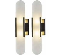 Minimalist Art Decor Wall Sconce Set Of 2, Modern Natural Marble & Alabaster Stone Wall Light, Elegant Vanity Lamp For Bathroom Bedroom Balcony Hallway Black 50CM
