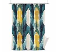 Minimalist Art Shower Curtain for Bathroom, Modernism Green Yellow Line Stripes Waterproof Cloth Fabric Bathroom Accessories Set with 12 Rust Proof Plastic Hooks, 48” x 72”