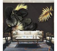 Minimalist Art Tropical Plant Black Gold Leaf 3D Wallpaper Silky Texture Home Study Office Grey Dining Room Sofa Bedroom Living Room TV Backdrop-200cm×140cm