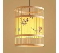 Minimalist Bamboo Wicker Pendant Light Elegant Print Lamp Shade 2-Layer Lantern Bamboo Cage Large Chandelier Modern Natural Bamboo Lighting for Restaurant Bedroom Kitchen Sunroom Foyer