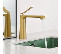 Minimalist Bathroom Faucet - Hotel-Quality Brass Sink Tap with Ceramic Valve Core, Hot & Cold Water, Water-Saving, Splash-Proof Design (Brushed Gold Finish)