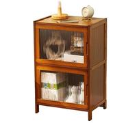 Minimalist Bedside Table Cabinet with Glass Door, Wood Storage Shelf for Bedroom, Simple Nightstand End Table Furniture