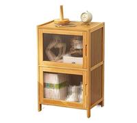 Minimalist Bedside Table Cabinet with Glass Door, Wood Storage Shelf for Bedroom, Simple Nightstand End Table Furniture