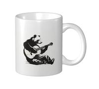 Minimalist Black and White Bear Playing Music Ceramic Cup, Elegant Coffee Mug Tee Drinkware Water Cup for Home Office 11oz