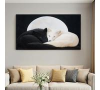Minimalist Black And White Canvas Wall Art 140L x 70W cm Canvas Poster Artwork Framed, Animal Wolf Canvas Picture for Bathroom Bedroom Living Room Walls, with Hooks and Nails