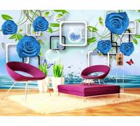 Minimalist Black and White Geometric Blue Flower Butterfly 3D Wallpaper Luxury Home Dining Decor Paste Sofa Living Room The Wall for Bedroom Mural-250cm×170cm