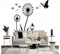 Minimalist Black Dandelion Blue Butterfly Flying Seeds 3D Wallpaper Premium Textured Silk Study Dining Living Room Bedroom Sofa TV Wall Easy Install-430cm×300cm