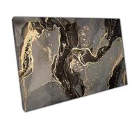 Minimalist Black Grey Gold Fluid Alcohol Ink Marbling Technique Modern Contemporary Wall Art Print On Canvas Picture For Home Office Decor 91x61cm (36x24In)