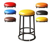 Minimalist Black Metal Round Bar Stool - 55cm Yellow Kitchen Chair with Three-Layer Frame Easy Assembly Stylish Modern Design for Home & Café Use