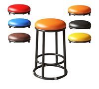 Minimalist Black Metal Round Stool - Stylish Kitchen Bar Chair with Three-Layer Frame Easy to Assemble 65cm Height Modern Orange Design