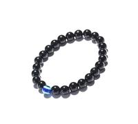 Minimalist Black Obsidian Bead Bracelet, 4/6/8mm Devil's Eye Charm Gothic Style Chain For Men 19.5cm Length,8mm