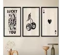 Minimalist Black & White 3pcs Lucky You Hearts Playing Cards Wall Art Posters Vintage Farmhouse Home Decor 70x100cmx3 Frameless