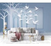 Minimalist Blue Cubic Woods Birds 3D Wallpaper Luxury Home Dining Decor Paste Sofa Living Room The Wall for Bedroom Mural-350cm×256cm