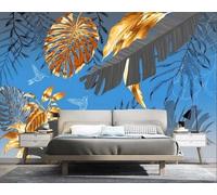 Minimalist Blue Gold Leaves Flying Birds 3D Wallpaper Luxury Home Dining Decor Paste Sofa Living Room The Wall for Bedroom Mural-430cm×300cm
