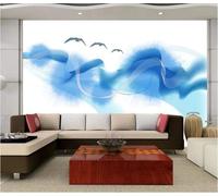 Minimalist Blue Ink Wash Lines Flying Birds 3D Wallpaper Luxury Home Dining Decor Paste Sofa Living Room The Wall for Bedroom Mural-430cm×300cm