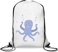 Minimalist Blue Octopus Graphic Gym Sack Casual Drawstring Bag White