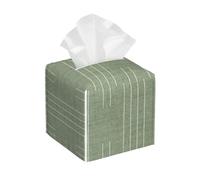 Minimalist, Boho, Line Art in Sage Green Aesthetics Square Leather Tissue Box Cover - Premium Decorative Organizer with Non-Slip Base for Bathroom Vanity, Nightstand & Countertop