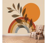 Minimalist Boho Wallpaper Wall Mural Orange Arches Branches Curves 200 x 140 cm, Photo Wallpaper Non-Woven Wall Mural Poster for Living Room Bedroom Corridor TV Background Wall Decor Murals