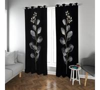 Minimalist Botanical Blackout Curtains Eucalyptus Leaves Eyelet Drapes Thermal Insulated Noise Reducing Modern Decor for Living Room 2 Panels (each W52xL54in)