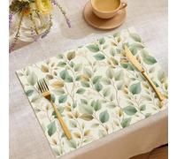 Minimalist Botanical Style Placemats Set of 4, Sage Green Fresh Leaf Pattern Table Mats Non Slip Cotton and Linenl Placemat Heat Resistant Washable for Kitchen, Dining, Indoor & Outdoor Use
