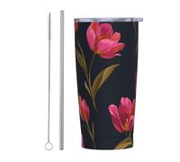 Minimalist Botanical Tulips Tumbler with Lid and Straw,20oz,Vacuum Insulated Iced Coffee Mug, Reusable Travel Cup Stainless Steel Water Bottle