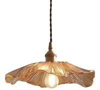 Minimalist Brass Art Hanging Lamp Nordic Retro Lotus Leaf Shape E26 Glass Chandelier Restaurant Bedroom Bar Decoration Ceiling Pendent Lamp Indoor Adjustable Lighting Fixtures Made in China vision