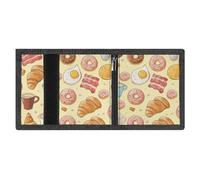 Minimalist Breakfast Food Pattern Trifold Wallet for Men | Slim Front Pocket with Key Hook | Extra Capacity Billfold with 8 Card Slots | 1 Clear Id Window | 1 Zip Coin Pocket | Gift for Him
