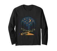 Minimalist Canoe River Night |Crescent Moon & Starry Forest Long Sleeve T-Shirt