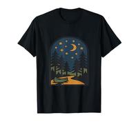 Minimalist Canoe River Night |Crescent Moon & Starry Forest T-Shirt