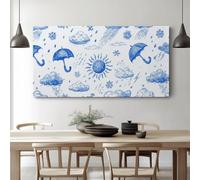 Minimalist Canvas Prints Wall Art 40 x 30 cm - Elegant Framed Posters for Kids Room, Bathroom, Nursery, Weather Umbrella Sun Clouds Canvas Artwork