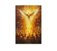 Minimalist Canvas Wall Art Picture Print-Divine Holy Spirit Poster with Soaring Dove And Uplifted Crowd Modern Family for Living Room Decor Unframe-style 24x36inch(60x90cm)