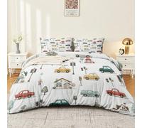 Minimalist Car Building Tree Duvet Cover Set Soft Comforter, Print Pattern 3 Piece Bedding Set with Pillowcase Multicolor All Season Decorative Quilt Cover for Kids Adults 200 x 200 cm