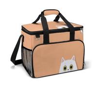 Minimalist Cartoon Cute White Cat Peeking Camping Cooler Bag Insulated Beach Coolers Portable Leak Proof Bags with Shoulder Strap